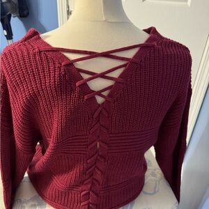 Women's Burgundy Sweater with Crisscross Back